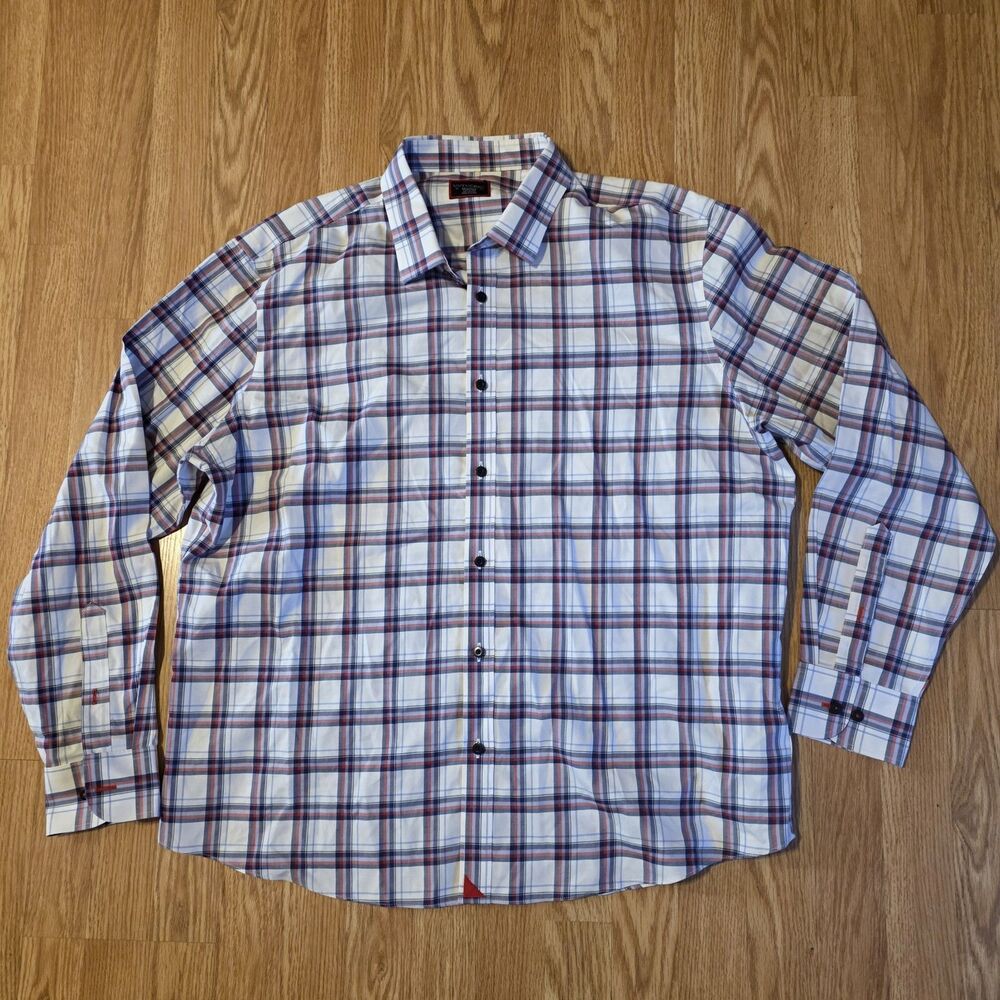 UNTUCKit Baron WF Men’s 2XL Button Up Shirt White Red Blue Long Sleeve